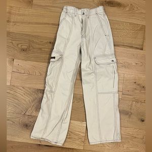 Bone colored denim cargo pants
